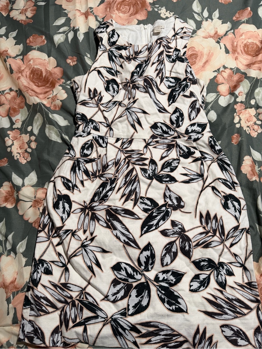 J. Crew White Dress with Black Leaf Print